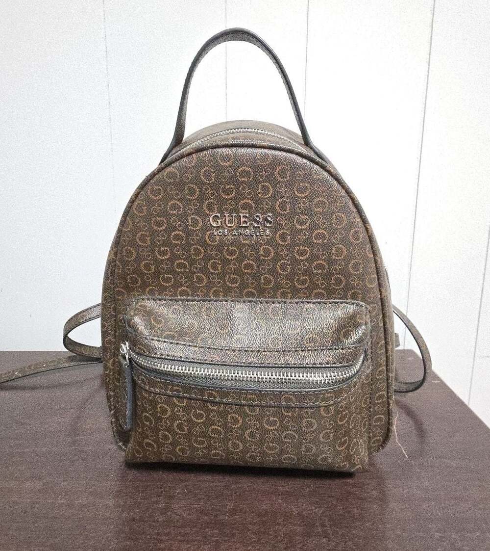 Guess Los Angeles Brown Monogram Logo Print Backpack